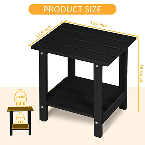 Loeniy 2 -Tier Outdoor Side Table Hdpe Adirondack Table Patio Side Table With Wood-Like Grain Weather Resistant End Table Small Outdoor Table (Rectangular, Black) #TOP2