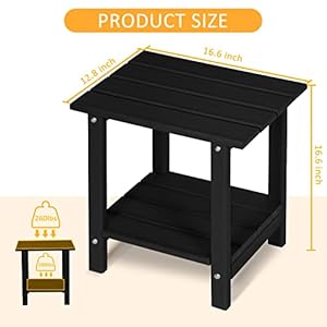 2 Tier Outdoor Side Table with Wood-Like Grain, 16.6" HDPE Adirondack Table Patio Side Table, Weather Resistant End Table for Pool, Patio & Porch, Small Outdoor Table (Black, Rectangle) 2 Tier Outdoor Side Table with Wood Like Grain 166 HDPE Adirondack Table Patio Side Table Weather Resistant End Table for Pool Patio Porch Small Outdoor Table Black Rectangle