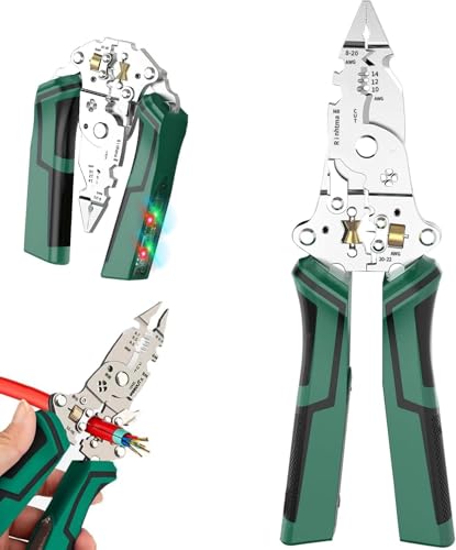 16-in-1 Abisolierzange mit Spannungsprüfer (12-250 V), multifunktionale Abisolierzange zum Schneiden, Ziehen und Crimpen von Drähten, faltbares Elektrikerwerkzeug für elektrische Reparatur