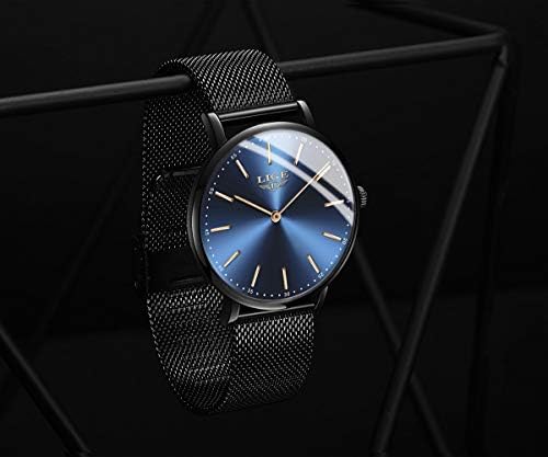 LIGE Ultra-Thin Men Watches Unisex Waterproof Sport Stainless Steel Mesh Wrist Watch Gents Fashion Simple Quartz Analogue Watches for Men
