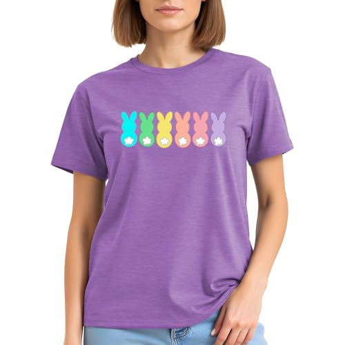 Image of Easter Shirts for Women-Cute Easter Bunny Tee Tops Oh for Peeps Sake Shirt Rabbit Printing Short Sleeves
