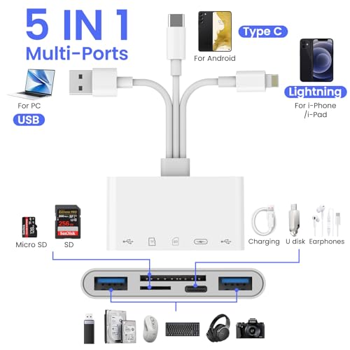 5 in 1 Memory Card Reader USB OTG Adapter and SD for iPhone iPad Mac USB C and USB A - image 3