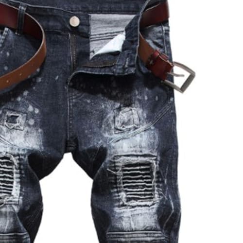 Men's Straight Slim Fit Patchwork Jeans Vintage Skinny Stitching Denim Pants Flex Waist Cowboy Trousers2