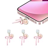 3Pcs Pink Bow USB C Kindle Dust Plug Charms for iPhone 17/16/15 Pro Max,Cute Initial Type C Dust Plug Covers for Phone Charging Port,Port Cover Protector Accessories for Kindle Paperwhite Colorsoft