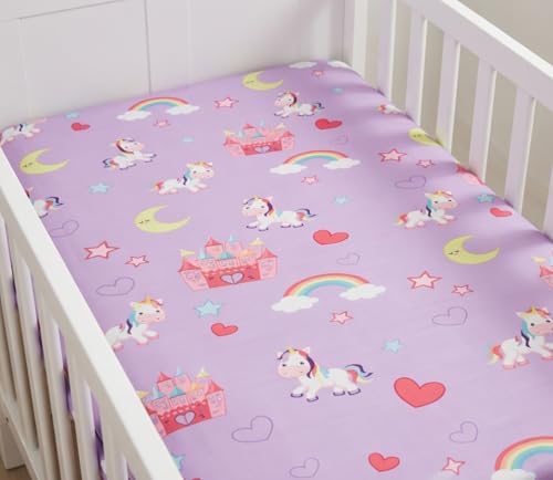 Image of EVERYDAY KIDS Baby Girl Fitted Crib Sheet Unicorn Dreams, 100% Soft Microfiber, Breathable Baby Sheet, Fits Standard Size Crib Mattress 28in x 52in, Nursery Sheet