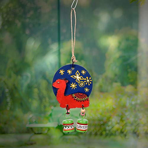 Image of Aakriti Art Creations Red Alpaka Wind Chime with 2 Metal Bells | Handmade Modern Art Wooden & Metal Wind Chime | Outdoor & Indoor Decorative Wind Chimes for Balcony, Garden, Living Room & Gifting