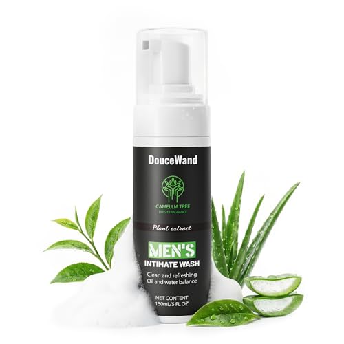 DOUCEWAND Mens Intimate Wash pH Balanced Foaming Tea Tree Groin Cleanser Odor Control with Agave & Licorice Refreshing Body Wash 5 Fl Oz