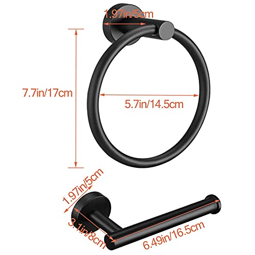 Pynsseu Bathroom Towel Ring Set, 304 Stainless Steel Matte Black Hardware Accessories Set Includes Hand Towel Holder, Toilet Paper Holder Black, Bathroom Hand Towel Holder #TOP4