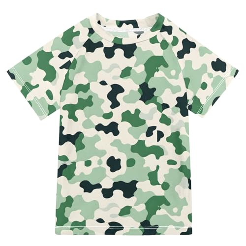 ALAZA Boys Swim Shirt Short Sleeve Rash Guard for Boys Girls UPF 50+ Camouflage Green 9-10T