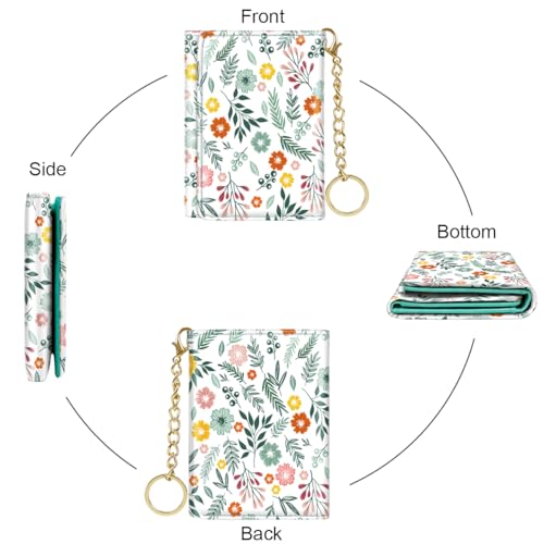 Image of Trifold Womens Wallet Small Slim RFID Blocking Card Wallet Cute Credit Card Holder Leather Mini Purse with Cash Pocket 7 Card Slots ID Window, Green Flowers