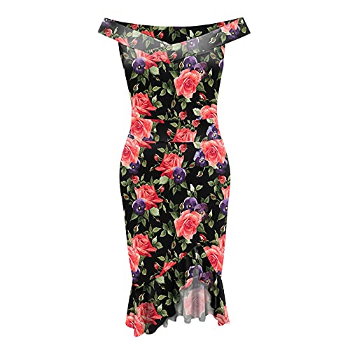 Aniywn Vestido feminino sexy de renda com estampa floral de manga comprida com babados e fenda emagr