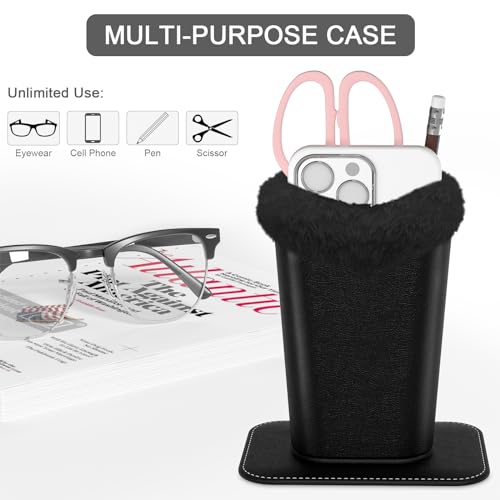 Image of Eyeglasses Holder,Plush Lined PU Leather Pattern Stand Case with Magnetic Base,Unisex for Women Men