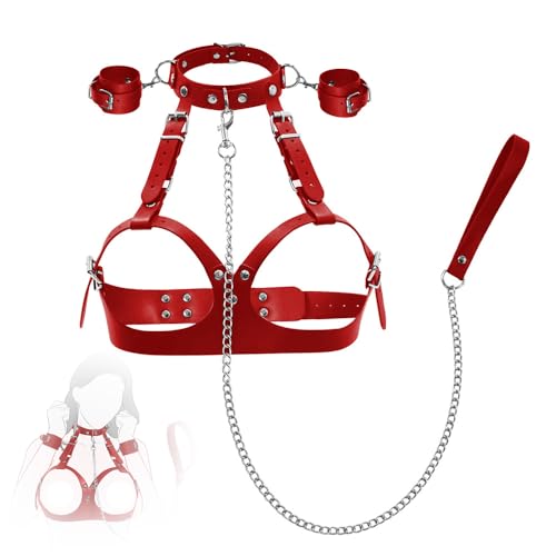 Ensemble corset rouge avec chaîne pour vos soirées et festivals rock