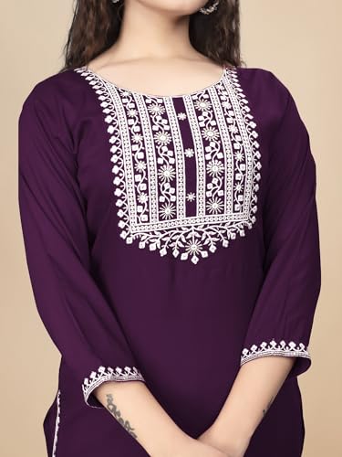 Image of Women Rayon Embroidered Kurti Three Quarter Sleeve Kurta for Women and Girls Embroidery Work Soft Rayon Fabric Comfortable