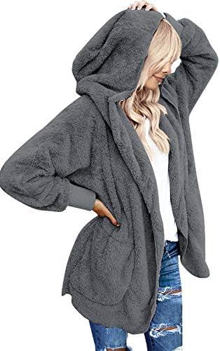 LookbookStore Teddy Jackets Womens Faux Fur Coat Cardigan Hoodie Oversized Cardigan Dark Grey Size Medium Fits Size 8 / Size 10