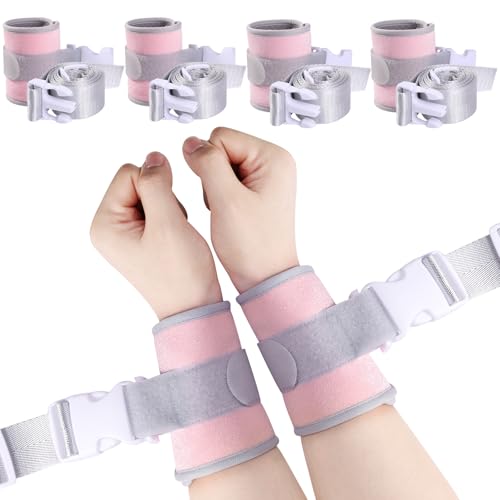 lefeke Patient Medical Restraints with Quick Release Buckles Bed Restraints Belts for Wrists and Ankles Limb Holder Movement Limited Ties for Hands and Legs (4 Pieces-Pink)