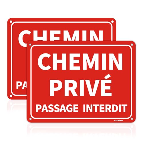 Acuxiaza 2 Pièces Panneau Chemin Privée Passage Interdit 20x15 cm Aluminium Réfléchissant Panneaux De Signalisation, Résistant aux UV, Imperméable, Rouge & Blanc Panneau Chemin Privée