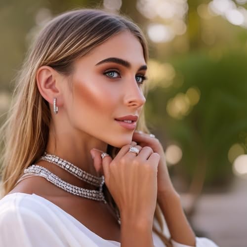 925 Sterling Silver Hypoallergenic Cubic Zirconia Hoop Earrings– Trendy Geometric Minimalist Rectangular Design for Women & Men4