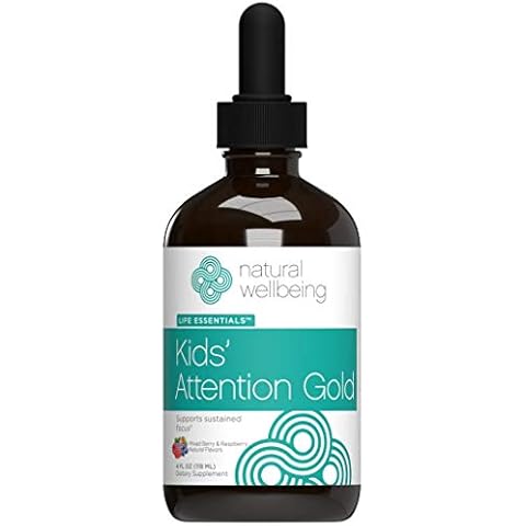 Natural Wellbeing Kids' Attention Gold - Natural Support for Focus and Concentration with Rhodiola - Mixed Berry & Raspberry Flavor - 4 oz (118 ml) Cover
