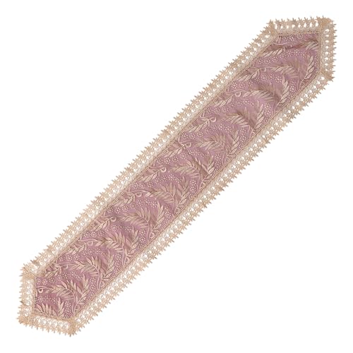 ARTSEWPLY Mantel Bordado de Poliéster 40x200 Cm Color Vino Rojo Diseño de Hojas Modernas, Bandera de Mesa Multifuncional para Decoración de Boda y Comedor Elegante