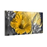 DEQORI Wandgarderobe Glas & Metall | Motiv Blüten des Roseneibisch | 60x30 cm | Design Haken-Leiste modern | Garderoben-Paneel für Flur, Wohnzimmer & Schlafzimmer | magnetisch & beschreibbar