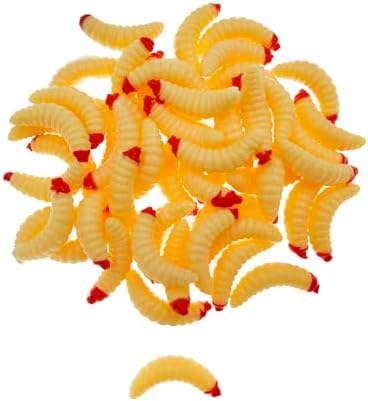 50pcs-1Inch Bass Fishing Worms Lures,Silicone Soft Maggot Baits Bread Worm Fishing Lure,5 Color (Beige)