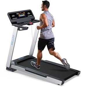 WELLFIT Home Treadmill, 2 Level Incline Heavyduty Treadmill with Pulse Sensor, 4.0 HP, 10 MPH, 450 lbs Capacity, 20” x 45” Running Area Treadmills with Bluetooth Player & LED Display