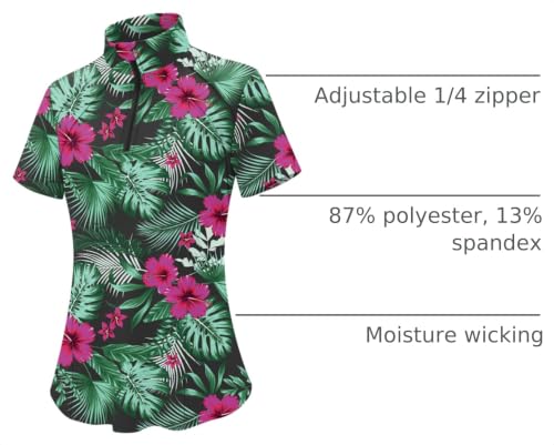 Image of LOMON Womens Golf Polo Shirts Summer Short Sleeve 1 /4 Zip Tops Moisture Wicking Casual Tennis Activewear with Pockets