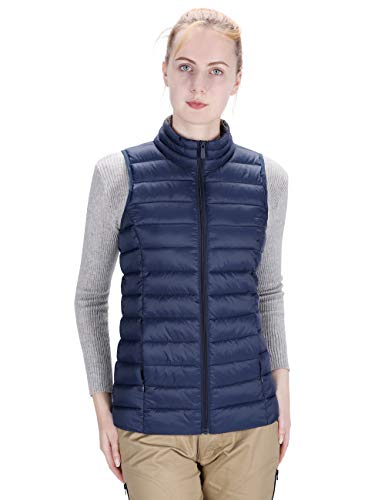 DISHANG Women's Winter Puffer Vest Zip Up Sleeveless Jacket Outdoor Sports Insulated Gilets (Navy Blue, XL)