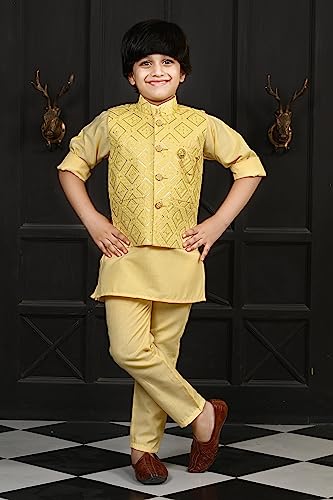Image of AHHAAAA Kids Indian Ethnic Cotton Blend Sequin Waistcoat Kurta and Pyjama for Boys 8107