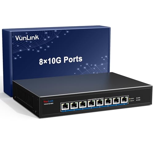 Image of 8-Port 10Gb RJ45 Ethernet Switch Unmanaged, VunLink 10GBase-T Multi-Gig (10G /5G /2.5G /1G) Network Switch, 160Gbps Capacity, 19-inch Rackmount, for 10G NAS, Server, PC, Workstation