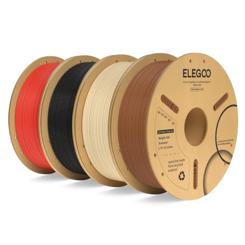 Image of ELEGOO PLA Plus Filament 1.75mm Bundle 4KG, PLA+ Tough 3D Printer Filament Dimensional Accuracy + /- 0.02mm, 4 Pack 1kg Spool(Brown /Beige /Black /Red)