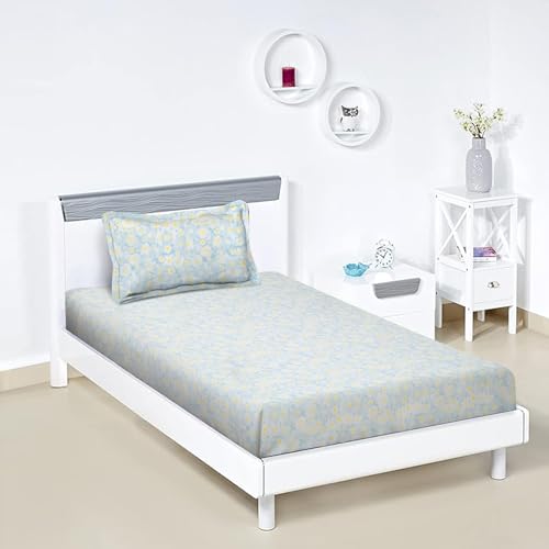 Amazon Brand - Solimo Daisy Dreams 144 TC 100% Cotton Single Bedsheet with 1 Pillow Covers, Light Blue