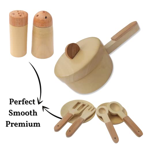 Image of Gift Equals Love Wooden Kitchen Set Toy Natural Cooking Sets Pretend Play Toys for Little Boys and Girls and Kids Age 3+ (Premium)