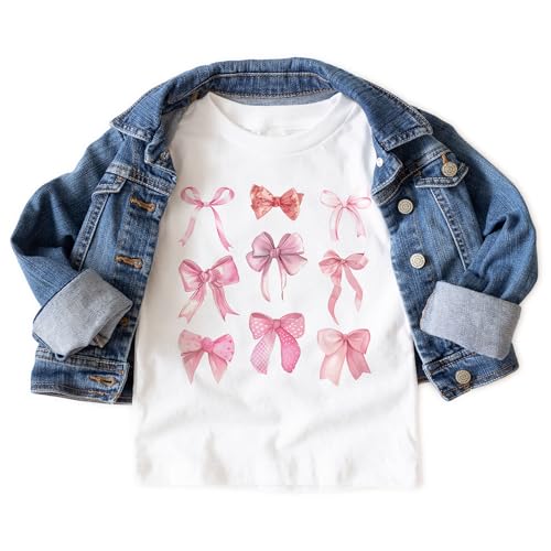 Girls Coquette Bow Toddler Shirt - Cute Girly Pink Bows Soft Girl T-Shirt - Kids Natural Toddler & Youth Tee