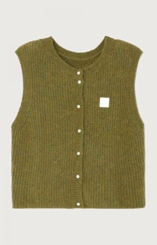 Image of UAURORAO Women Chunky Sweater Vest Button Down Crochet Cable Knit Cardigan Sleeveless Open Front Knitted Crop Waistcoat
