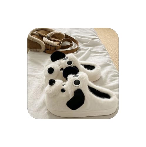 Plush Panda Slippers, White and Black, Cotton Lined, Anti-Slip Sole, Indoor Home Shoes, Size 35-40, 3.5cm Heel Height