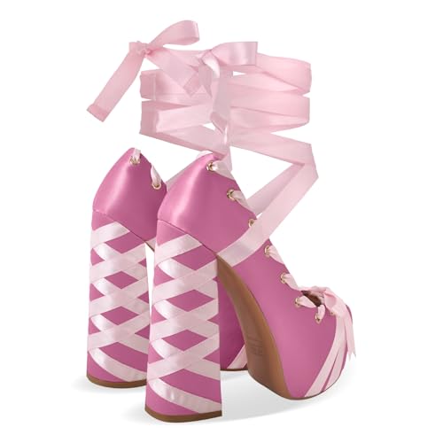 Image of Platform Heels Chunky Bow Ribbon Pumps