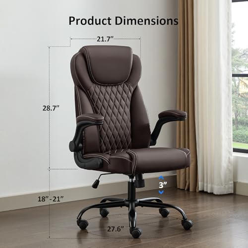 Brown Executive Leather Office Chair with Adjustable Arms and Lumbar Support