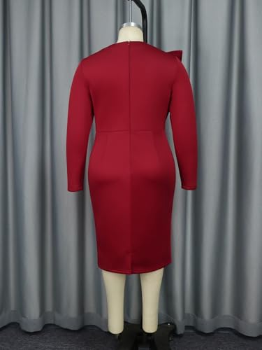 Image of ONTINVA Irregular Business Dress for Women's Outfits Crew Neck Peplum Tops Floral Applique Formal Pencil Dresses