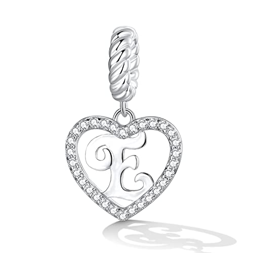 BABAMIA 925 Sterling Silver Heart Letter Bead Charms Fits Bracelets and Necklaces, Alphabet Initial Pendant Charms with Cubic Zirconia Letter AZ Diy Your Name Meaningful Love Charm Jewelry Gift for