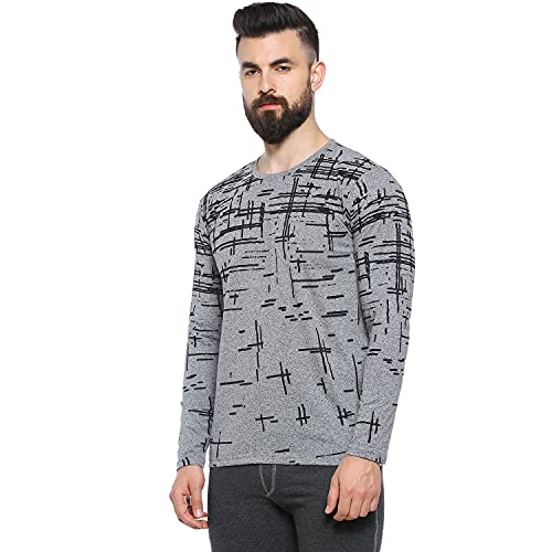 Campus Sutra Men's Grey Graphic Printed Full Sleeve Regular Fit T-Shirt for Casual Wear | Structured T-Shirt Crafted with Comfort Fit and High-Performance for Everyday Wear