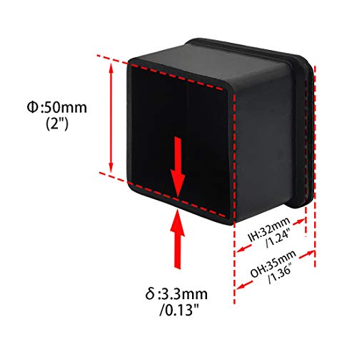 Flyshop Square Anti-Slip Rubber Leg Tips Chair Leg Caps Furniture Floor Protectors, 2-Inch X 2-Inch, 50 X 50 Mm, Black, 10 Pcs #TOP1