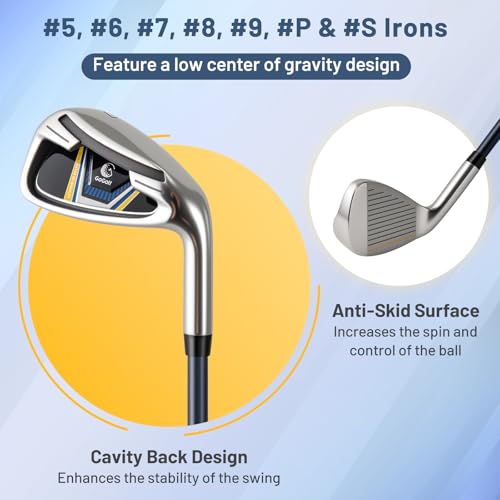 COSTWAY 12 Pieces Complete Golf Clubs Set for Men Women, Golf Club Package Set with 460CC #1 Driver, #3 Fairway and #5 Hybrid, #5#6#7#8#9#P #S Irons & Putter, Rain Hood, Right Hand (Navy Blue) - Image 4