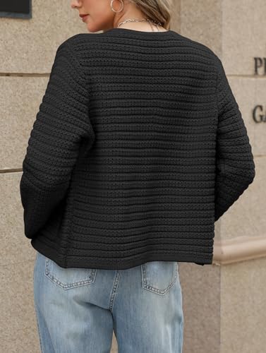 Dzjycj Womens Open Front Cardigan Sweaters Fall 2024 Button Down Long Sleeve Chunky Knit Cardigans(Bk,M) Black thumb #1