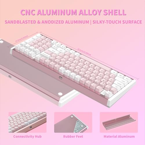 Image of Hexgears I4 Mechanical Keyboard with Number Pad, Aluminum Gaming Keyboard Kailh Tactile Switch, RGB Backlight, PBT Keycaps, Hot Swappable for Windows /Mac OS (Pink-White)