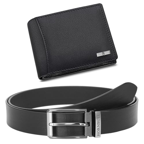 Mens Combo Wallet and Belt | Gift Set for Men | Gift Hamper for Boys | Wallets Men Leather (Black)