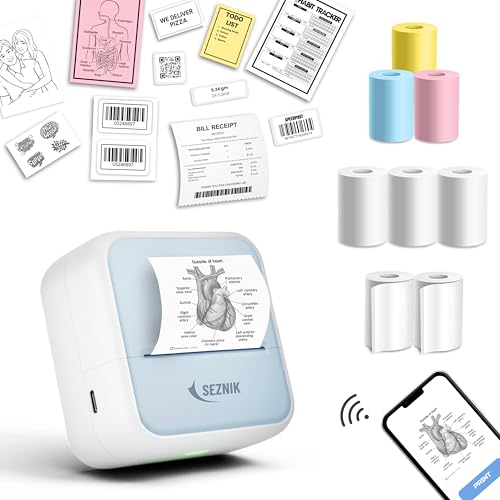 SEZNIK Mini Wireless Monochrome Home Inkjet Printers, Inkless, Bl...