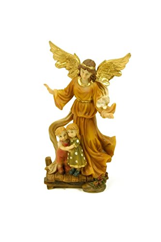 CAPRILO Figura Decorativa Religiosa Ángel de la Guarda con Niños.6,5 x 4...