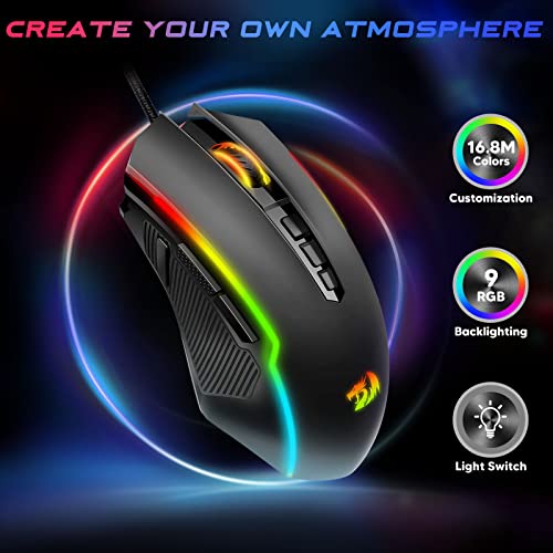 Redragon Gaming Mouse, RGB Gaming Mouse Wired with 9 Programmable Macro Buttons, Chroma RGB Backlit, 8000 DPI Adjustable, PC Gaming Mice with Fire Button for Windows/Mac, Black, M910-K - Image 5